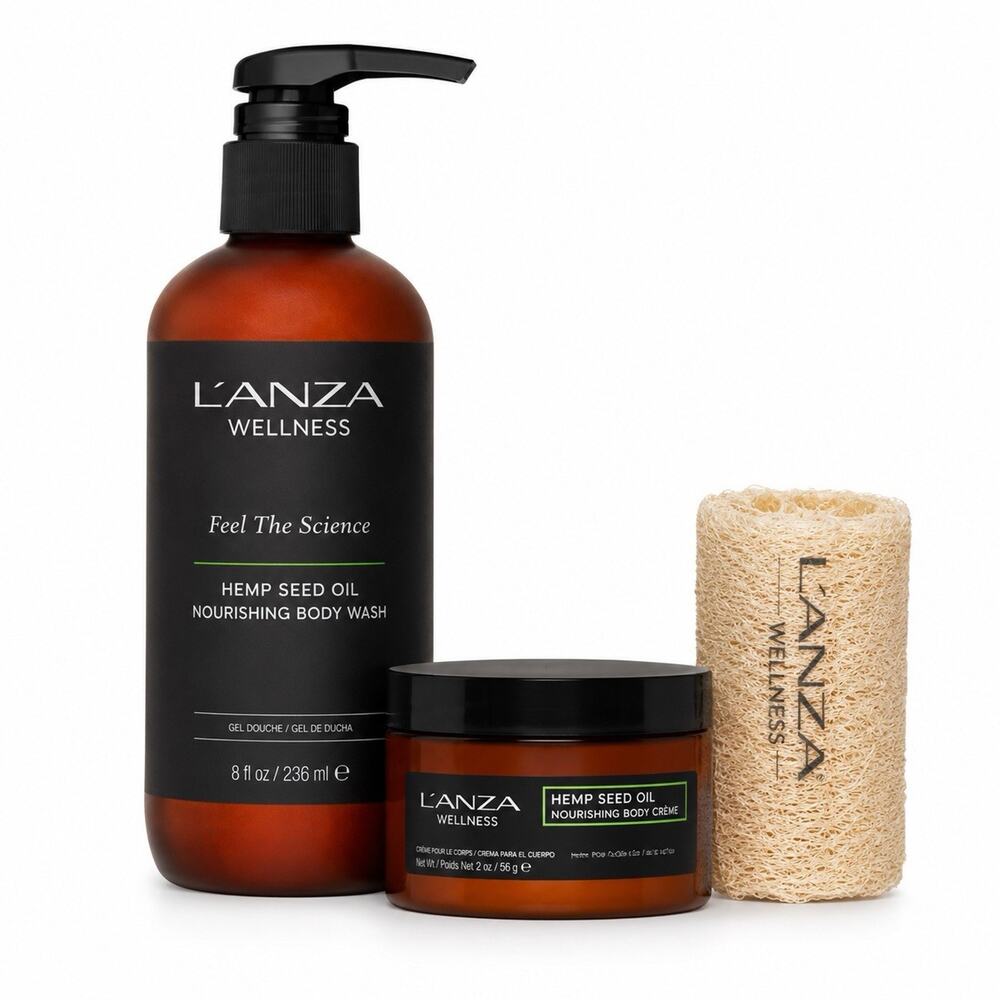 L’ANZA Wellness Hemp Body Care Gift Set Body Wash Cream & Loofah 3 Pc Kit